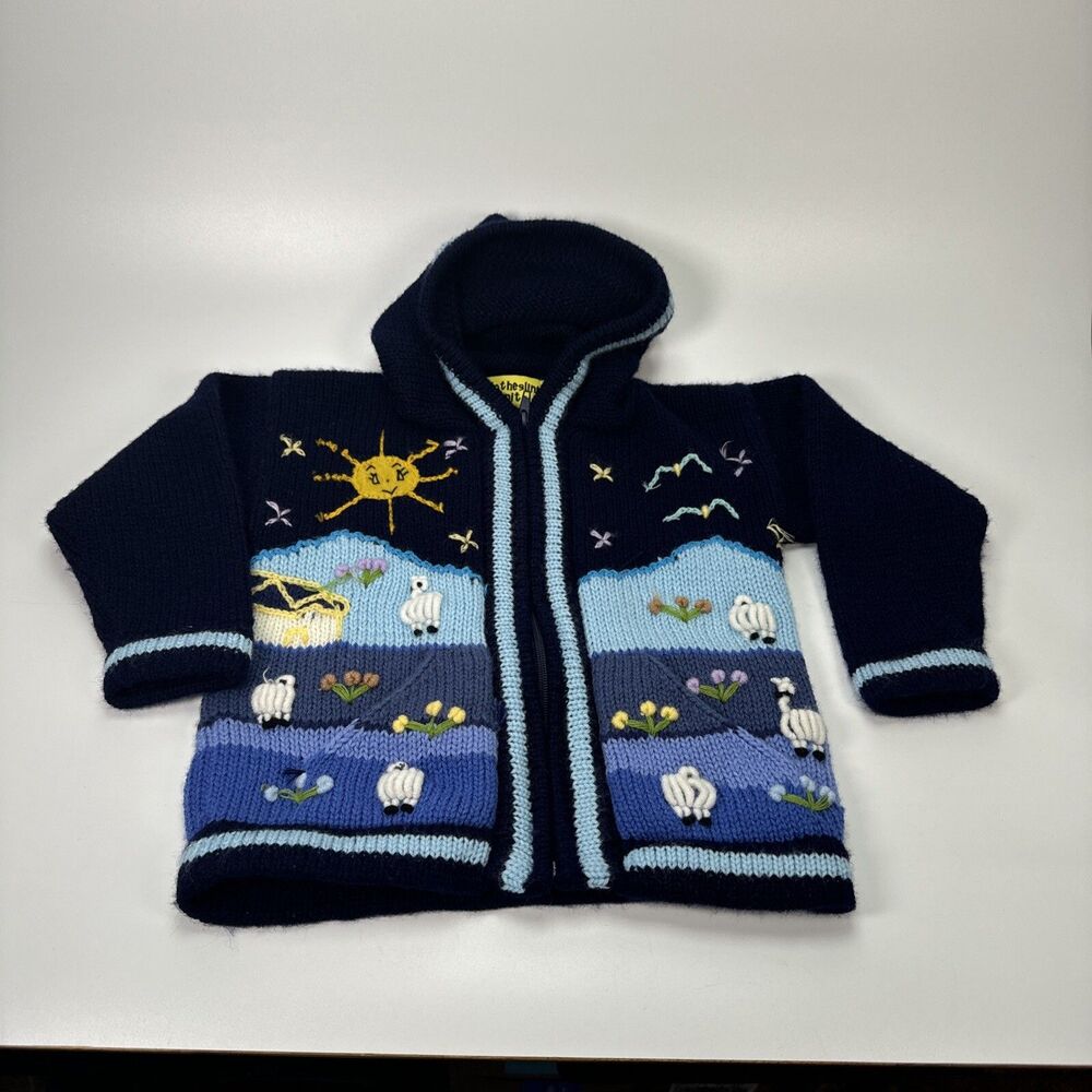 Children's Cardigan Kids Hooded Sweater Knit Jacket Toddler Hoodie Peru Size 0